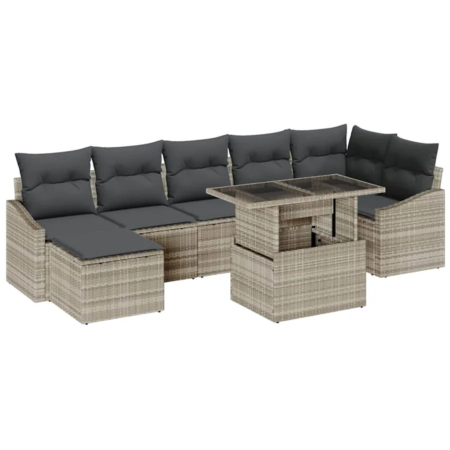 Ensemble de canapé de jardin 8 pcs Gris clair polyrotin - 2