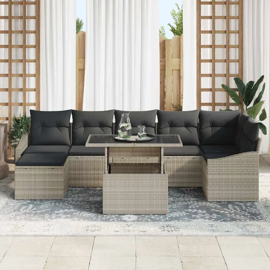 Ensemble de canapé de jardin 8 pcs Gris clair polyrotin - 3