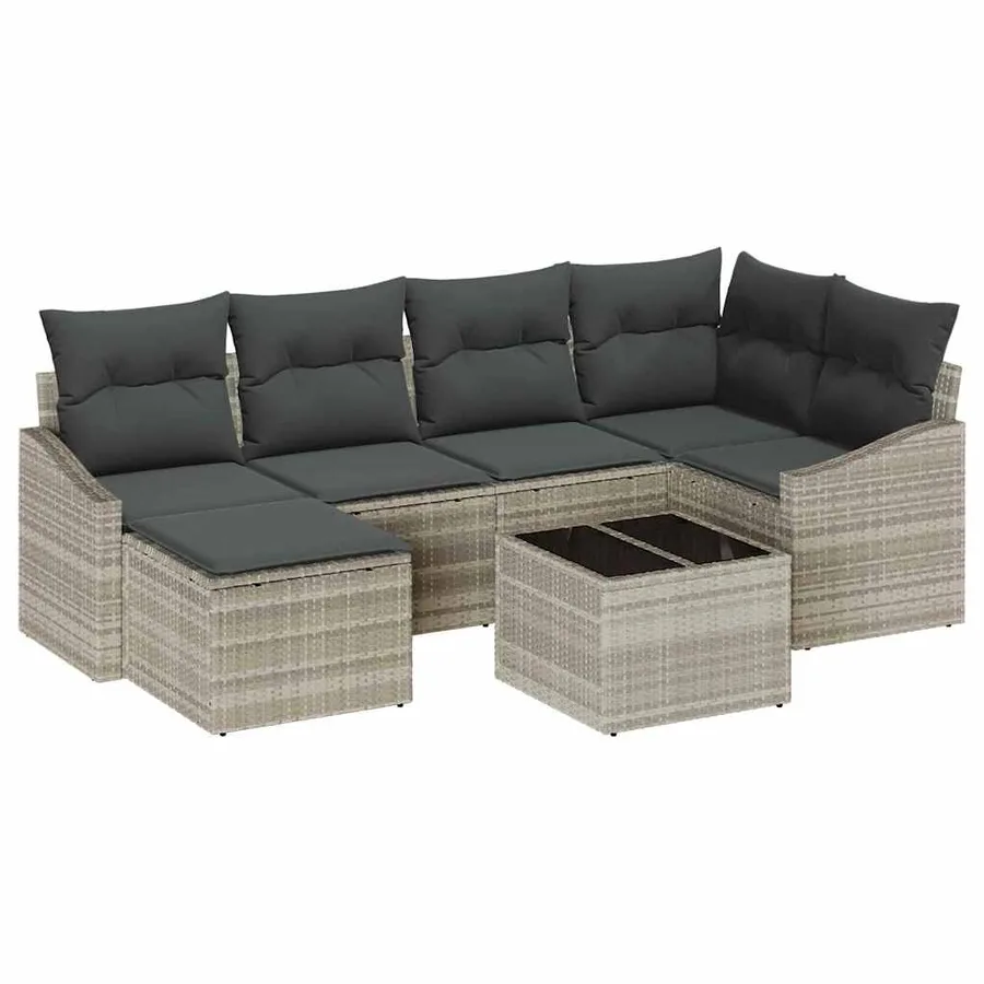 Ensemble de Canapés avec coussin 7 pcs Gris clair polyrotin - 2