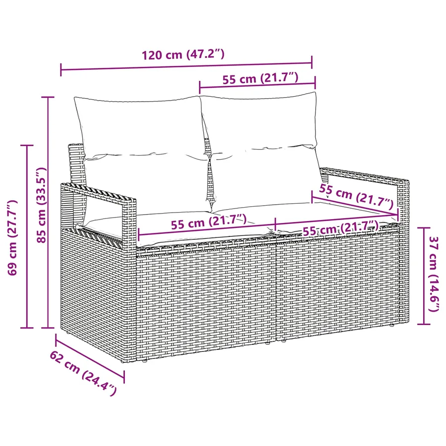 Canapé de jardin avec coussin 120 x 62 x 69 cm polyrotin - 8