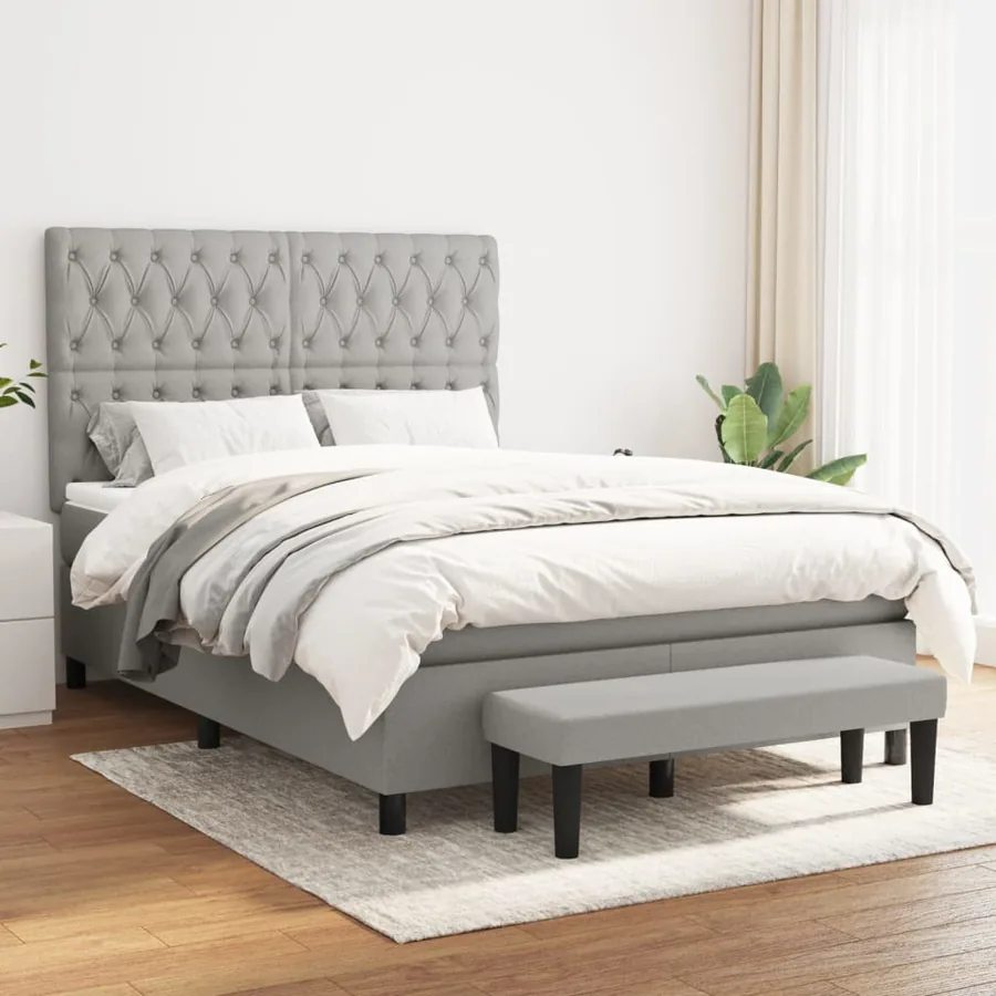 Sommier à lattes de lit avec matelas Gris clair 140x200cm Tissu