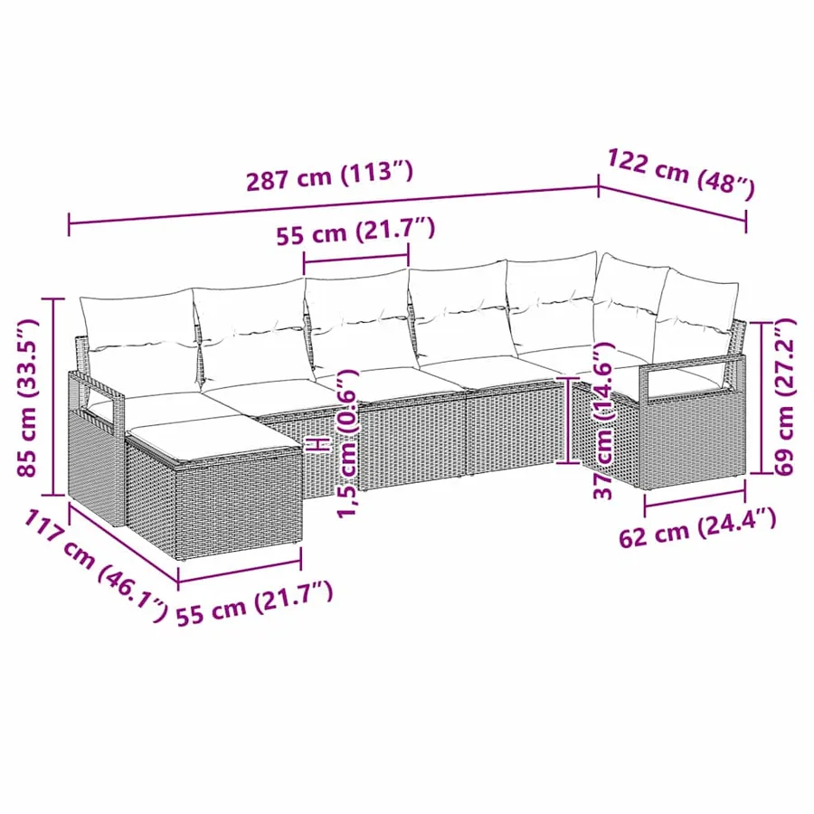 Ensemble de Canapés 7 pcs Marron polyrotin - 9