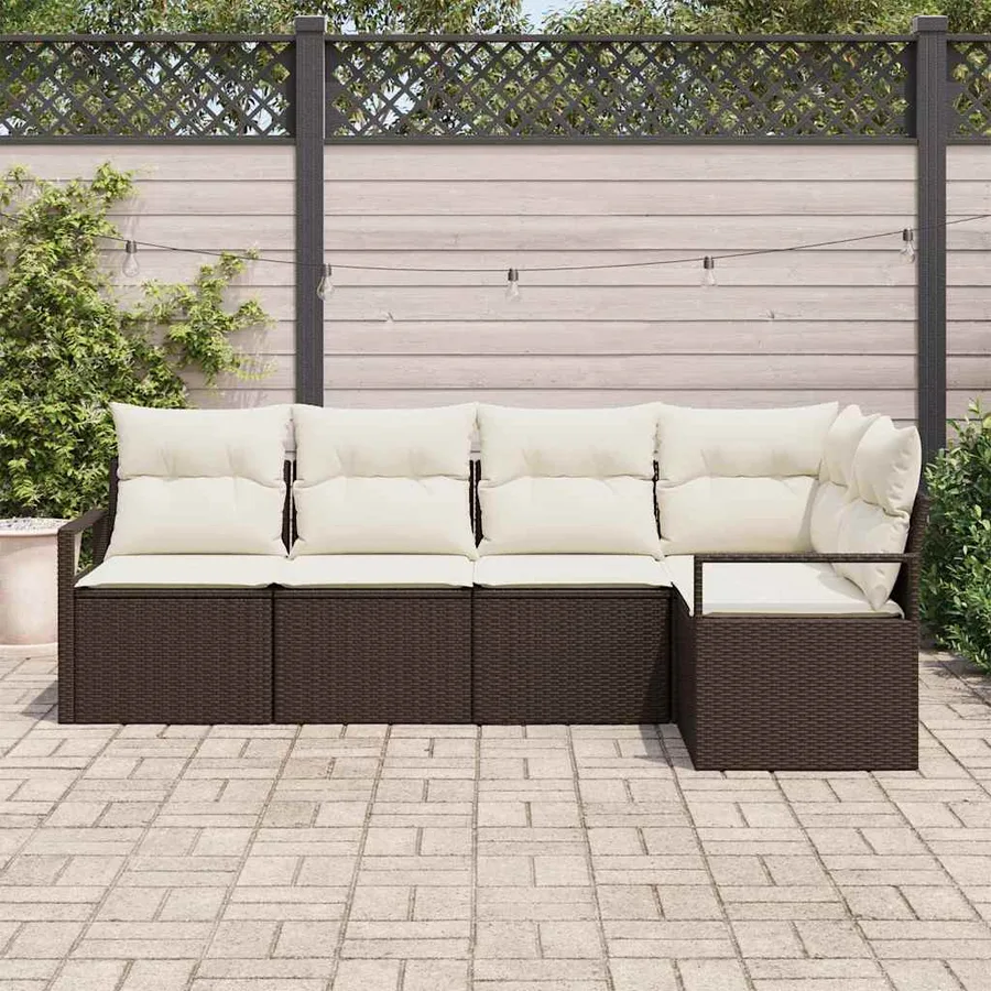 Ensemble de Canapés avec coussin 5 pcs Marron polyrotin - 3