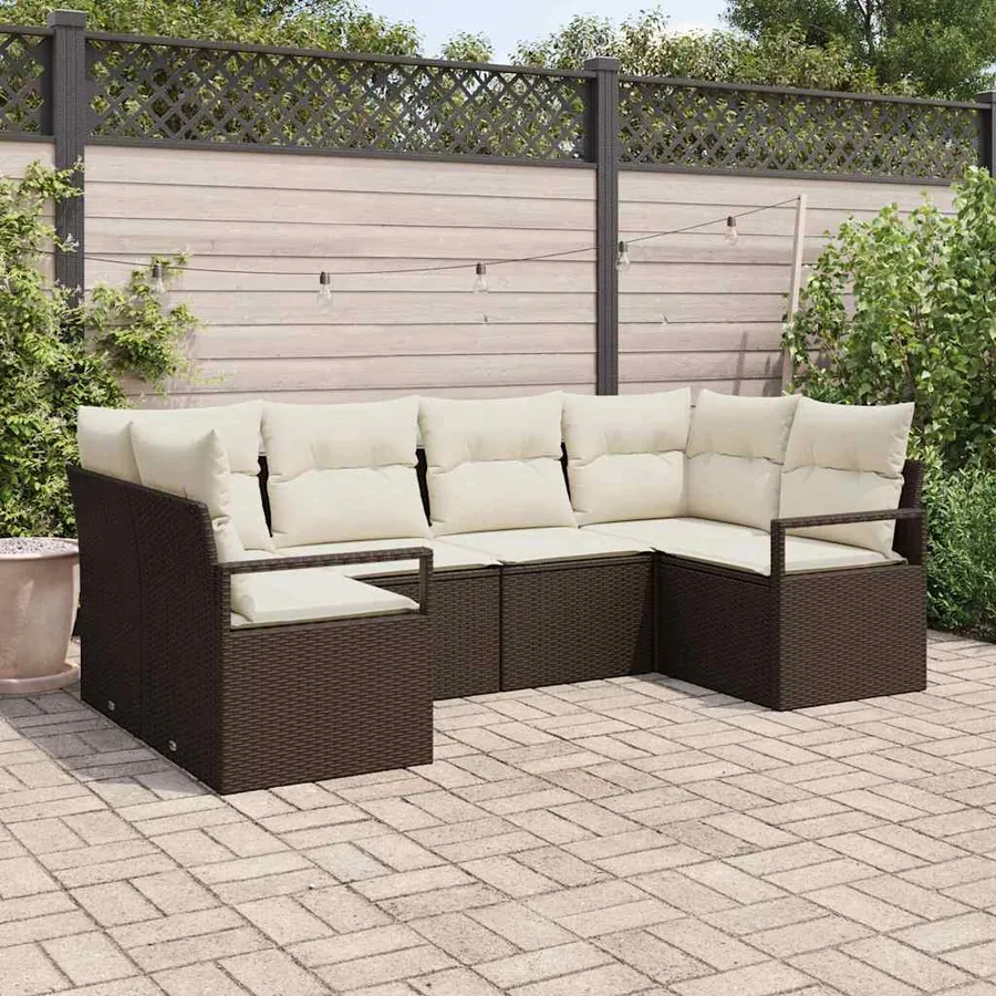 Ensemble de Canapés avec coussin 6 pcs Marron polyrotin