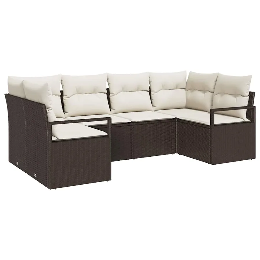 Ensemble de Canapés avec coussin 6 pcs Marron polyrotin - 2