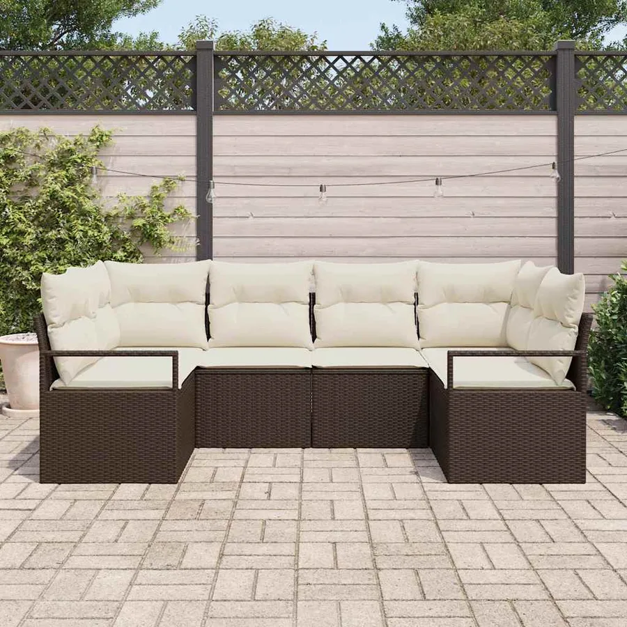 Ensemble de Canapés avec coussin 6 pcs Marron polyrotin - 3