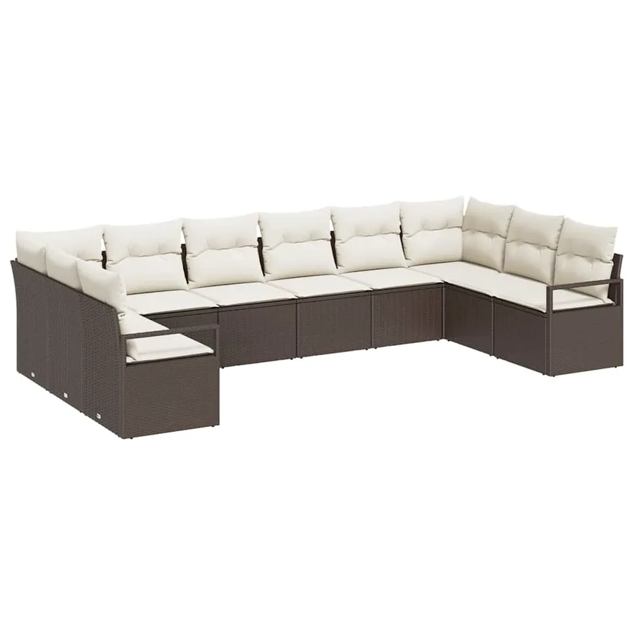 Ensemble de Canapés avec coussin 10 pcs Marron polyrotin - 2