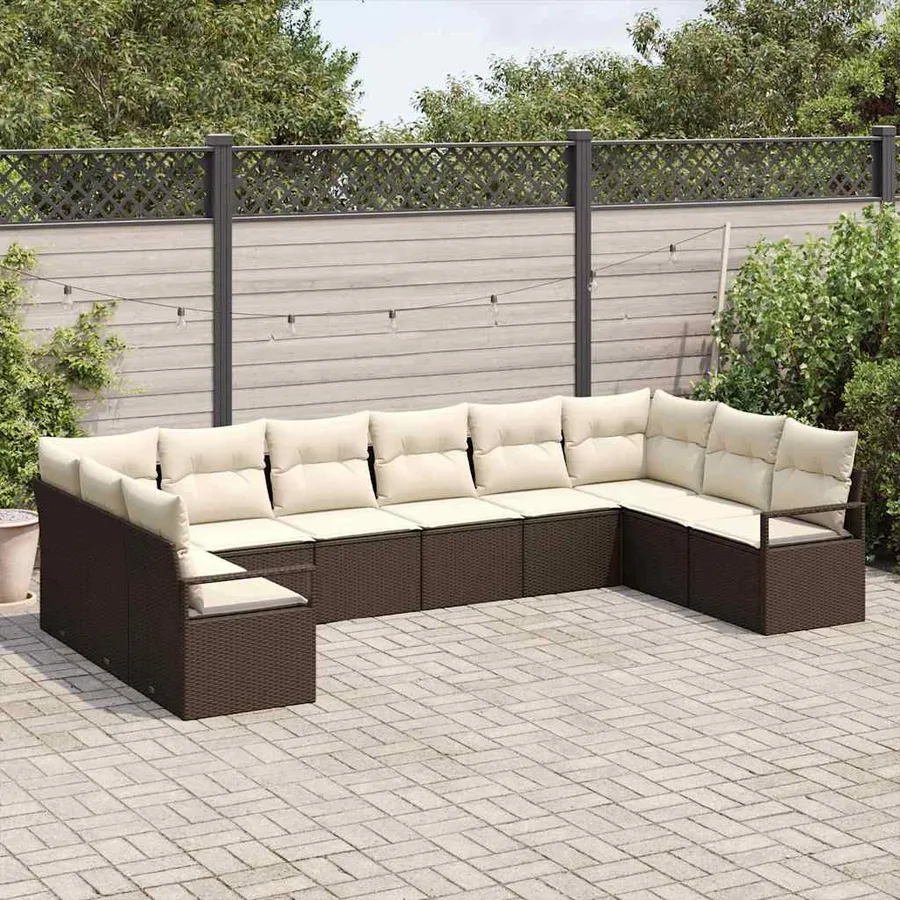 Ensemble de Canapés avec coussin 10 pcs Marron polyrotin - 3