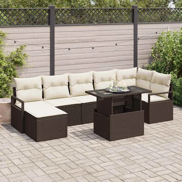 Ensemble de canapé de jardin avec coussin 8 pcs Marron et crème