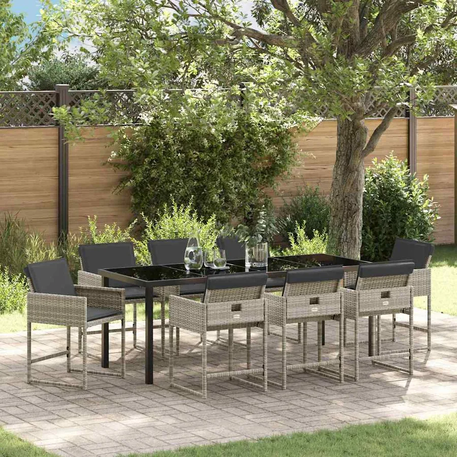 Ensemble de salle à manger pour jardin 9 pcs Gris clair