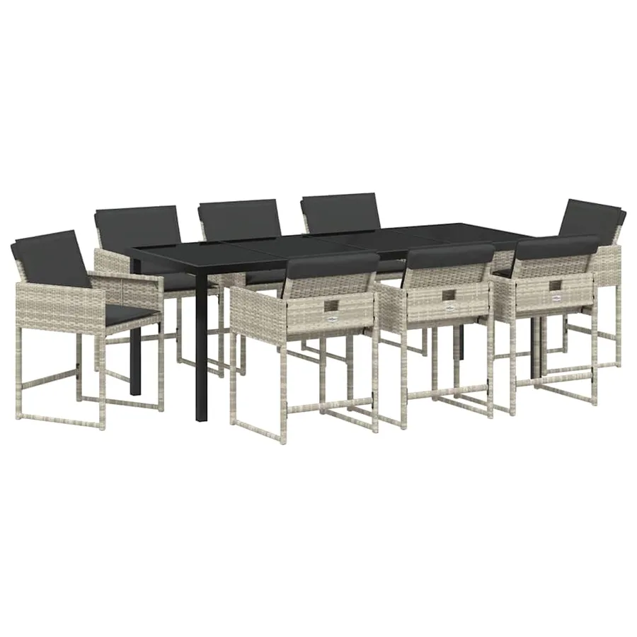 Ensemble de salle à manger pour jardin 9 pcs Gris clair - 2