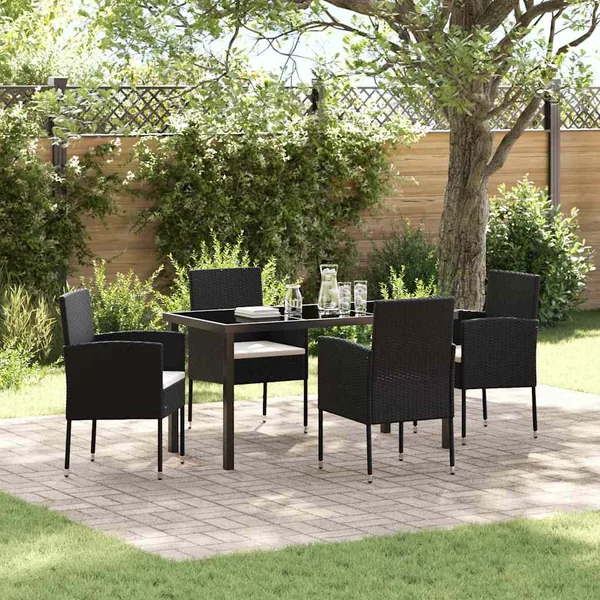Ensemble de salle à manger pour jardin 5 pcs Noir polyrotin