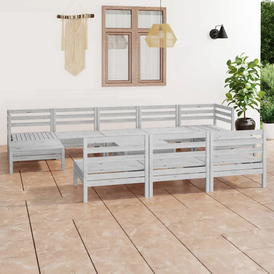 Salon de jardin 11 pcs Blanc Bois de pin massif