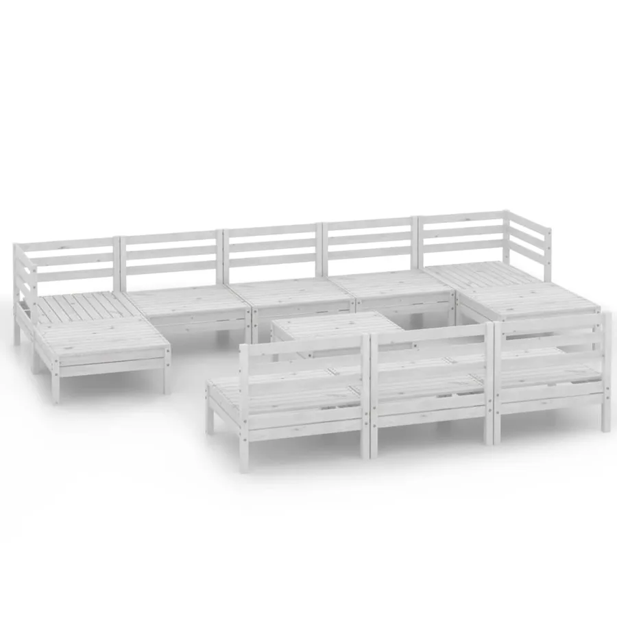 Salon de jardin 11 pcs Blanc Bois de pin massif - 2