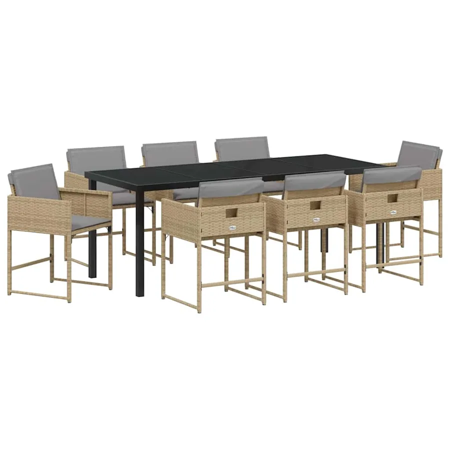 Ensemble de salle à manger pour jardin 9 pcs Beige polyrotin - 2