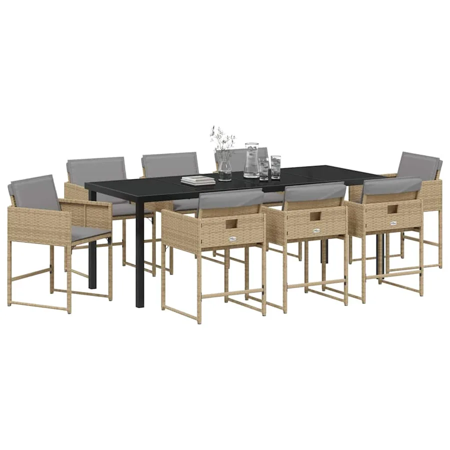 Ensemble de salle à manger pour jardin 9 pcs Beige polyrotin - 3