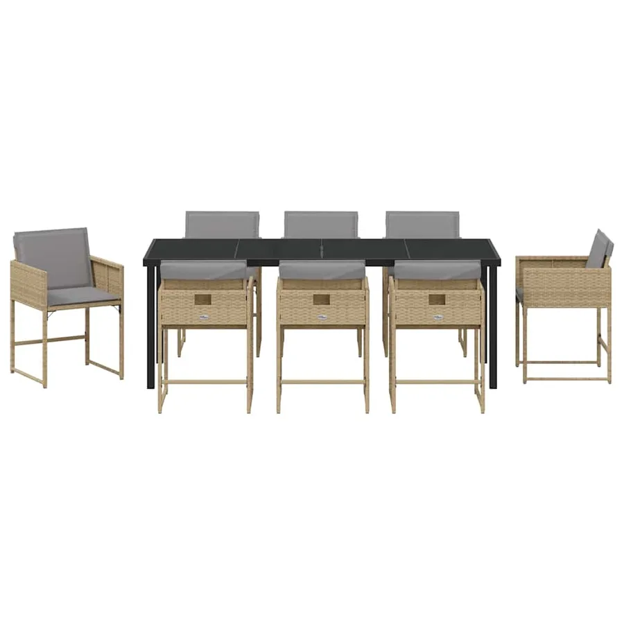 Ensemble de salle à manger pour jardin 9 pcs Beige polyrotin - 7