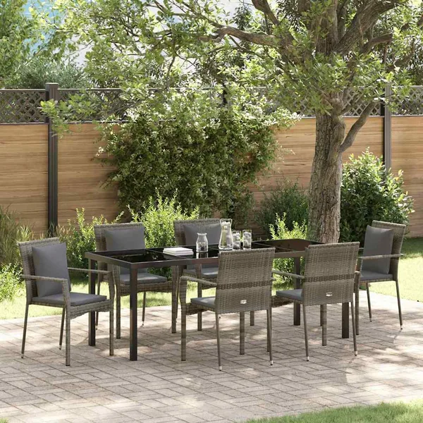 Ensemble de salle à manger pour jardin 7 pcs Gris polyrotin