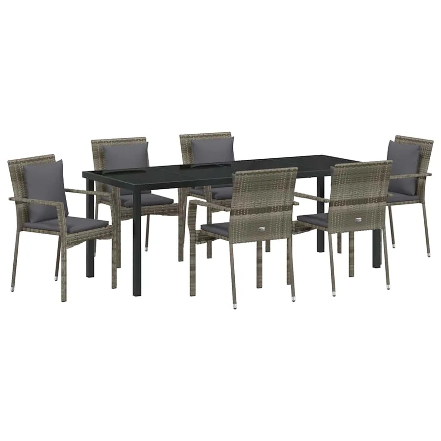 Ensemble de salle à manger pour jardin 7 pcs Gris polyrotin - 3