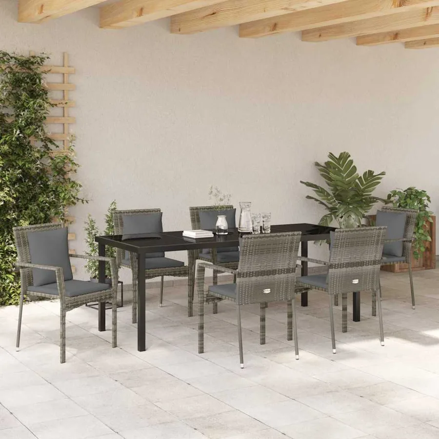 Ensemble de salle à manger pour jardin 7 pcs Gris polyrotin - 4