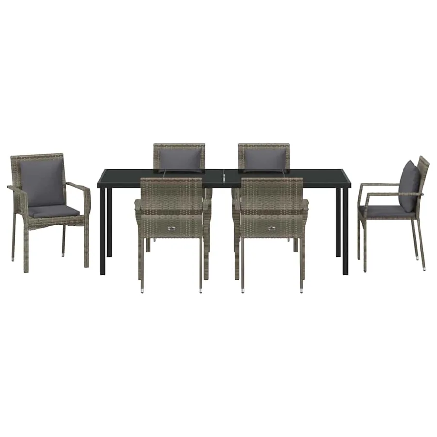 Ensemble de salle à manger pour jardin 7 pcs Gris polyrotin - 7