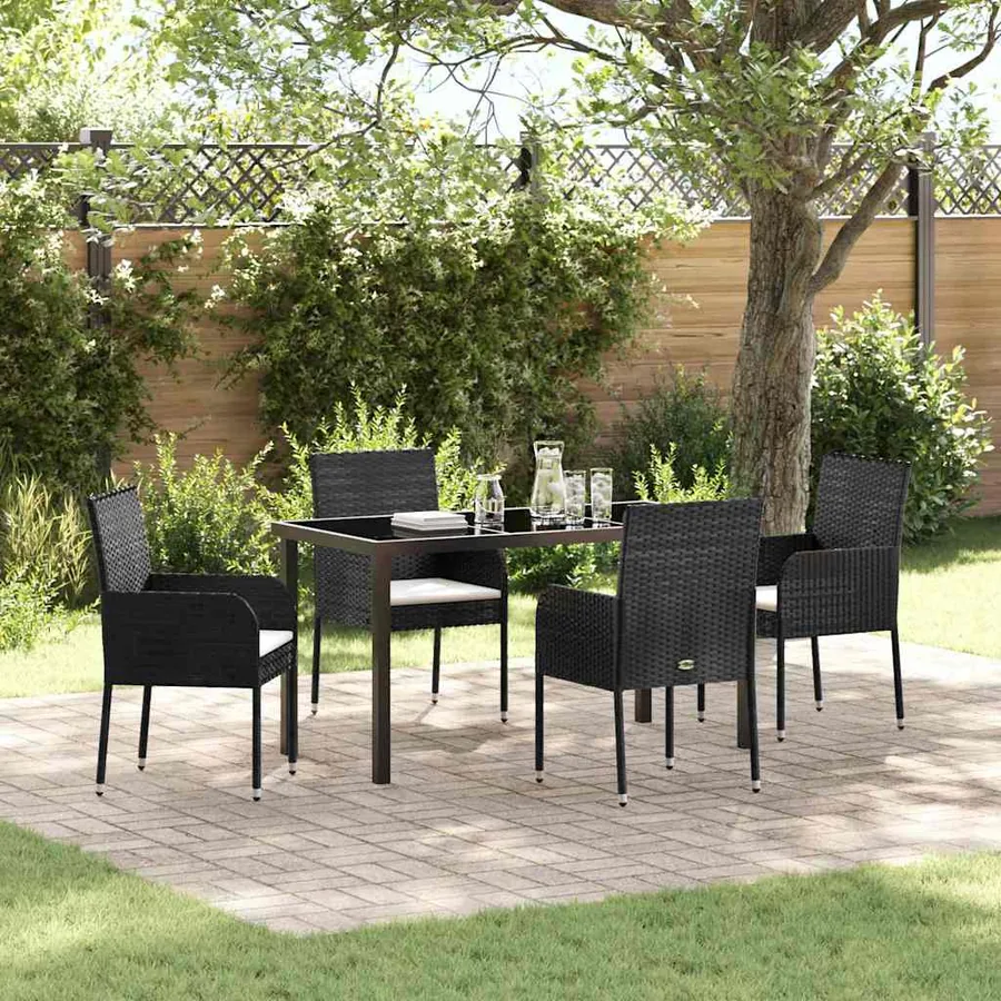 Ensemble de salle à manger pour jardin 5 pcs Noir polyrotin