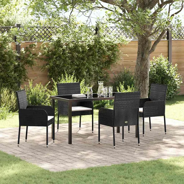 Ensemble de salle à manger pour jardin 5 pcs Noir polyrotin