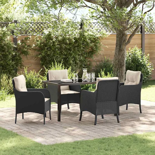 Ensemble de salle à manger pour jardin 5 pcs Noir polyrotin