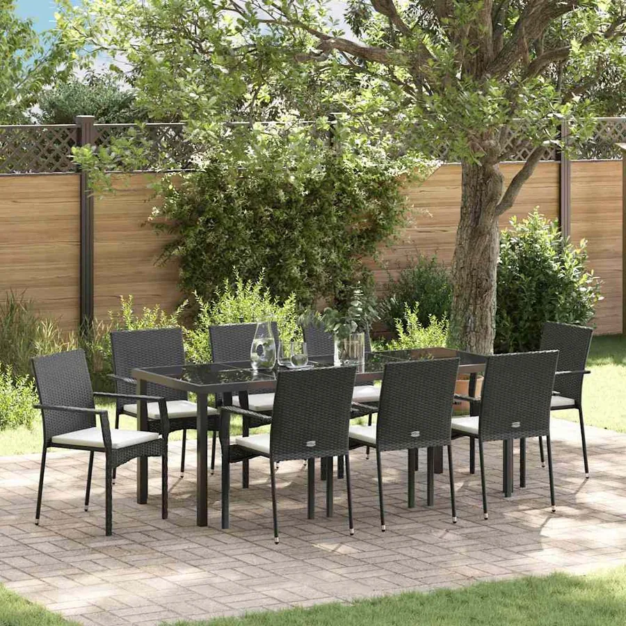 Ensemble de salle à manger pour jardin 9 pcs Noir polyrotin