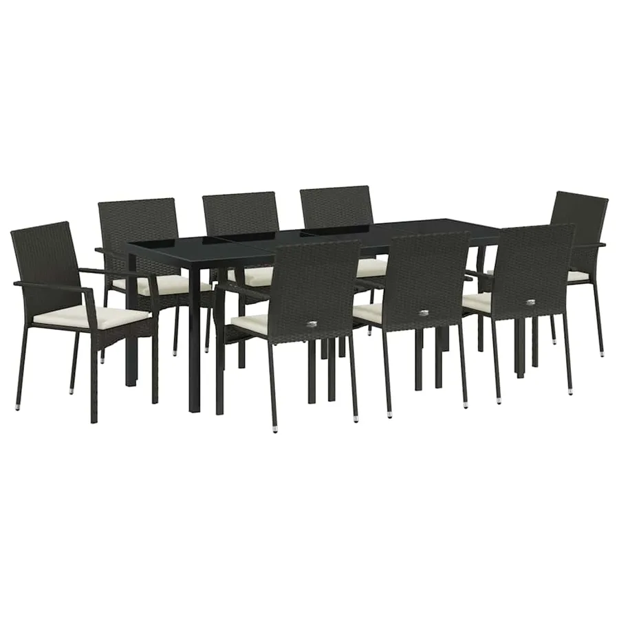Ensemble de salle à manger pour jardin 9 pcs Noir polyrotin - 2