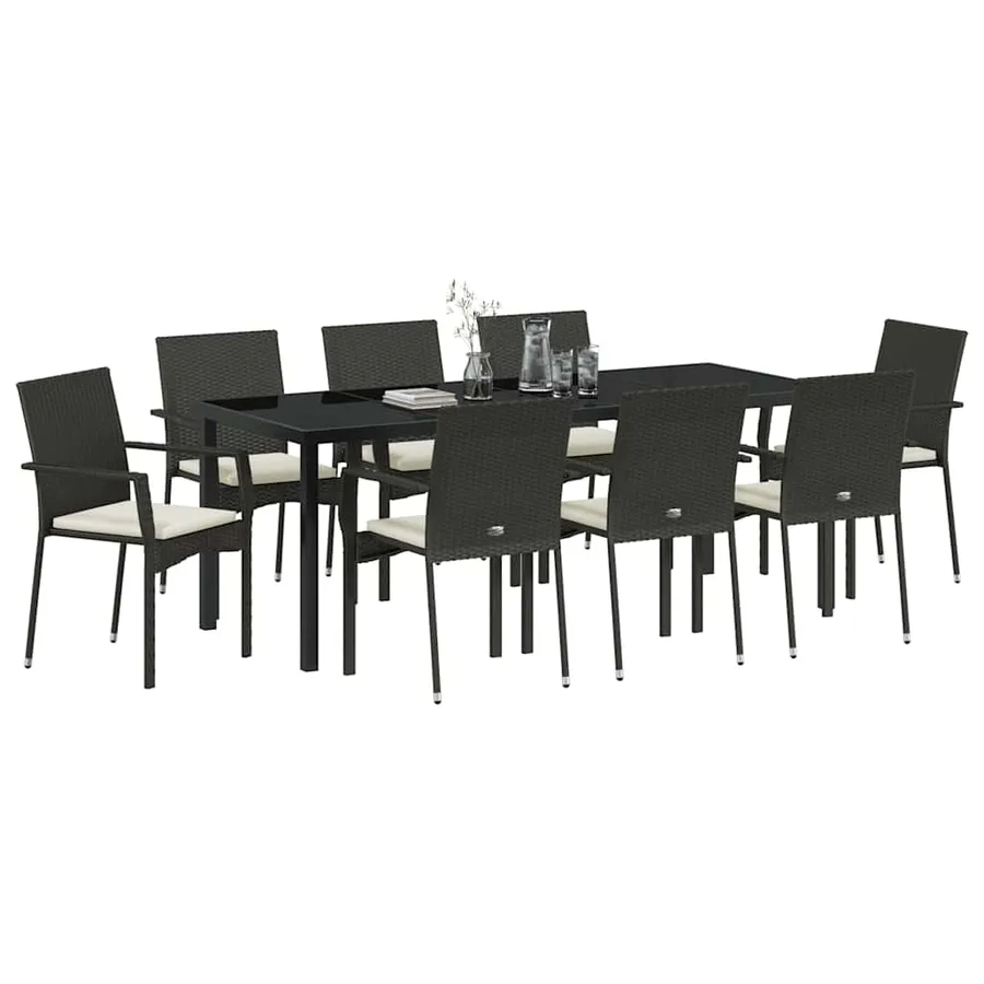 Ensemble de salle à manger pour jardin 9 pcs Noir polyrotin - 3