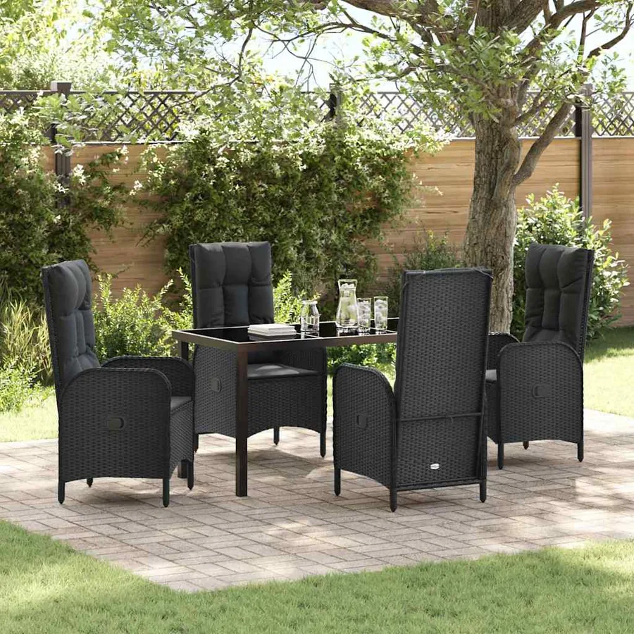 Ensemble de salle à manger pour jardin 5 pcs Noir polyrotin