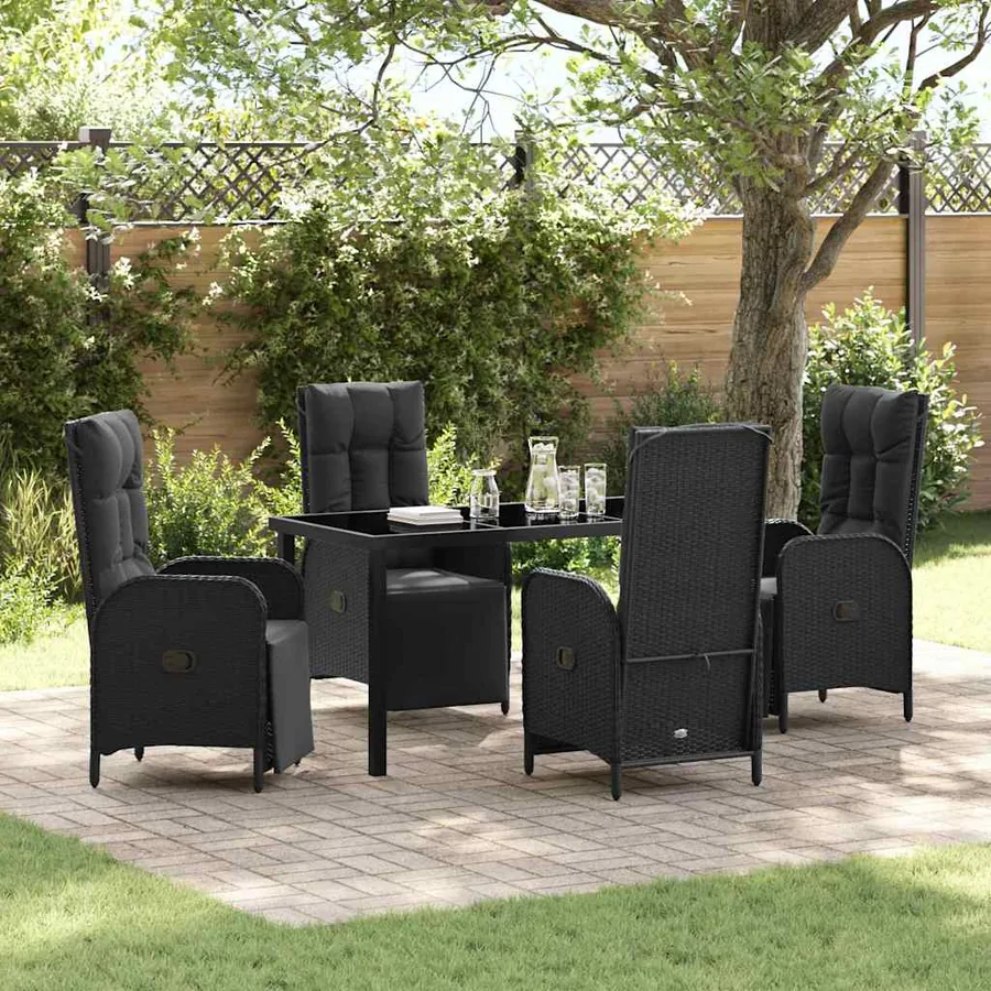Ensemble de salle à manger pour jardin 5 pcs Noir polyrotin