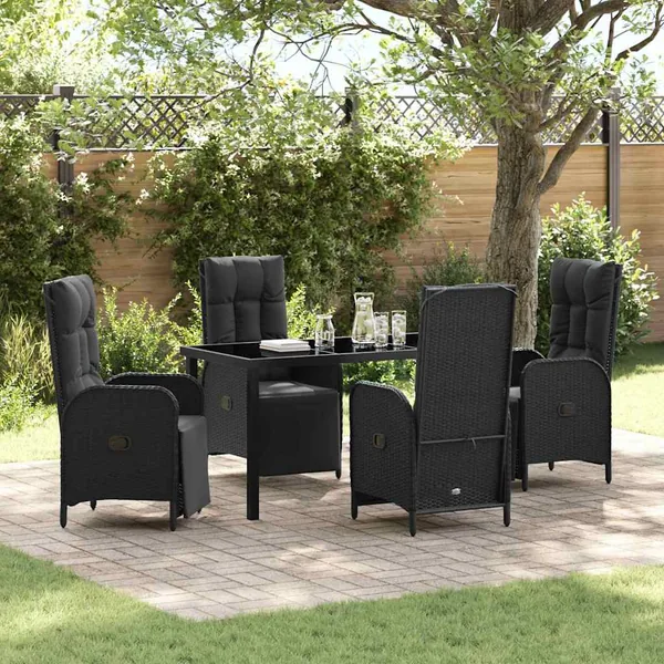 Ensemble de salle à manger pour jardin 5 pcs Noir polyrotin