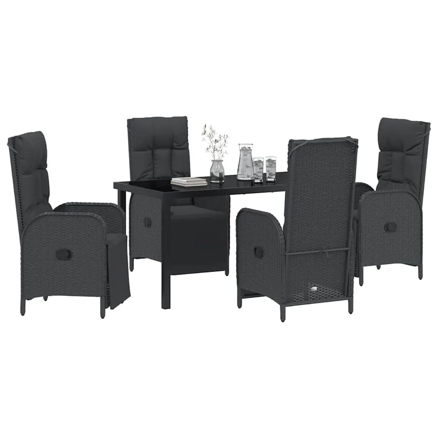 Ensemble de salle à manger pour jardin 5 pcs Noir polyrotin - 3