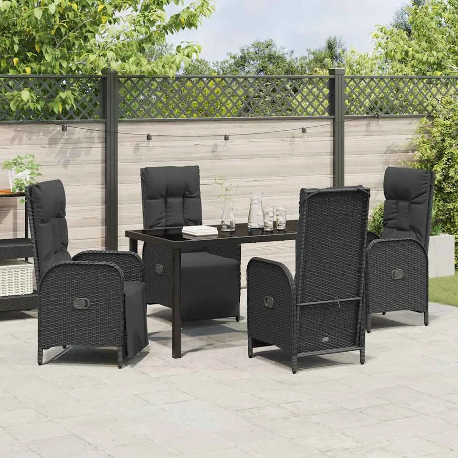 Ensemble de salle à manger pour jardin 5 pcs Noir polyrotin - 4