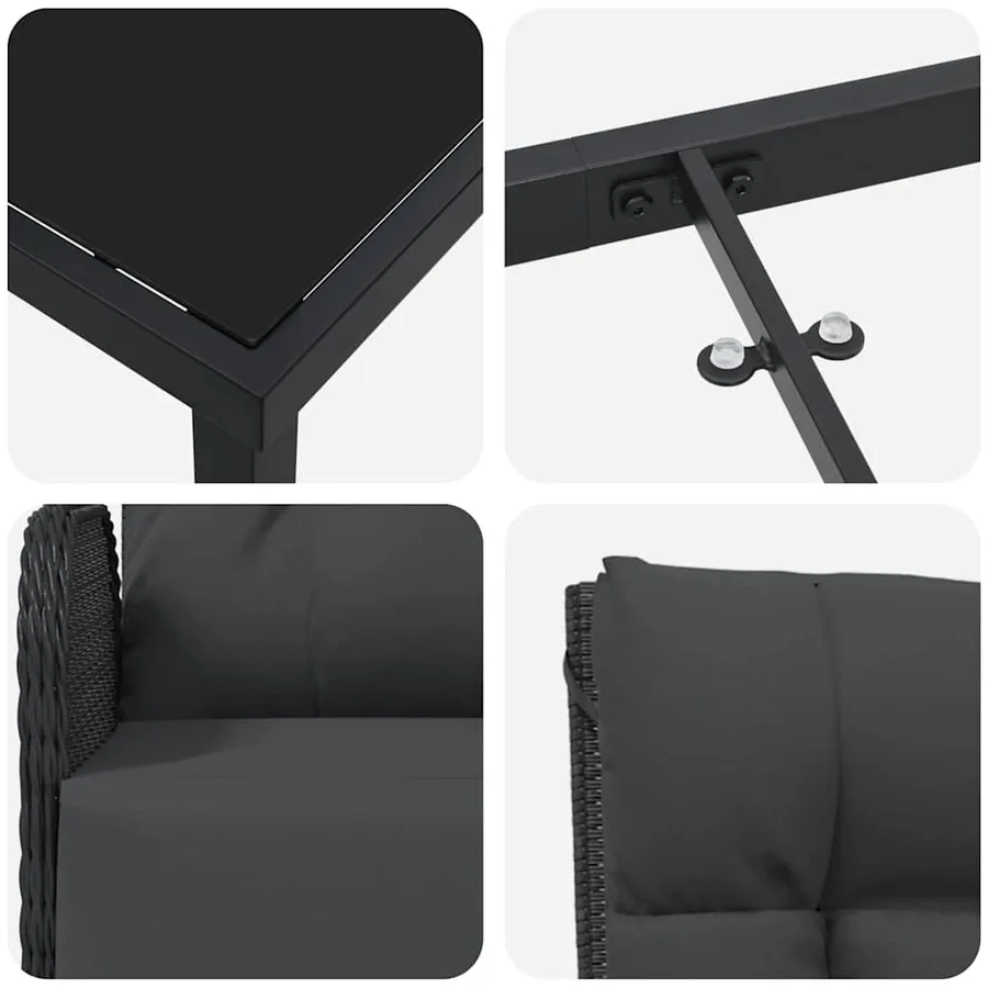Ensemble de salle à manger pour jardin 5 pcs Noir polyrotin - 9