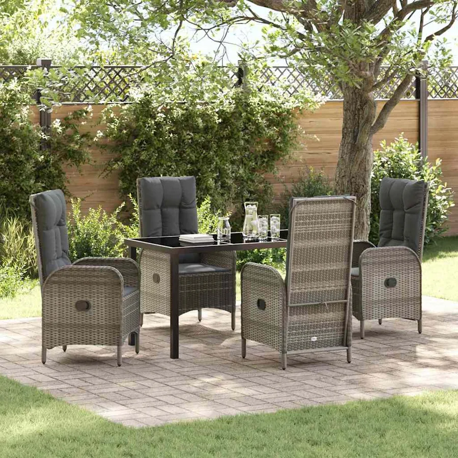 Ensemble de salle à manger pour jardin 5 pcs Gris polyrotin