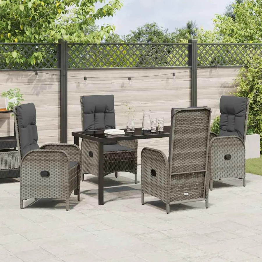 Ensemble de salle à manger pour jardin 5 pcs Gris polyrotin - 4
