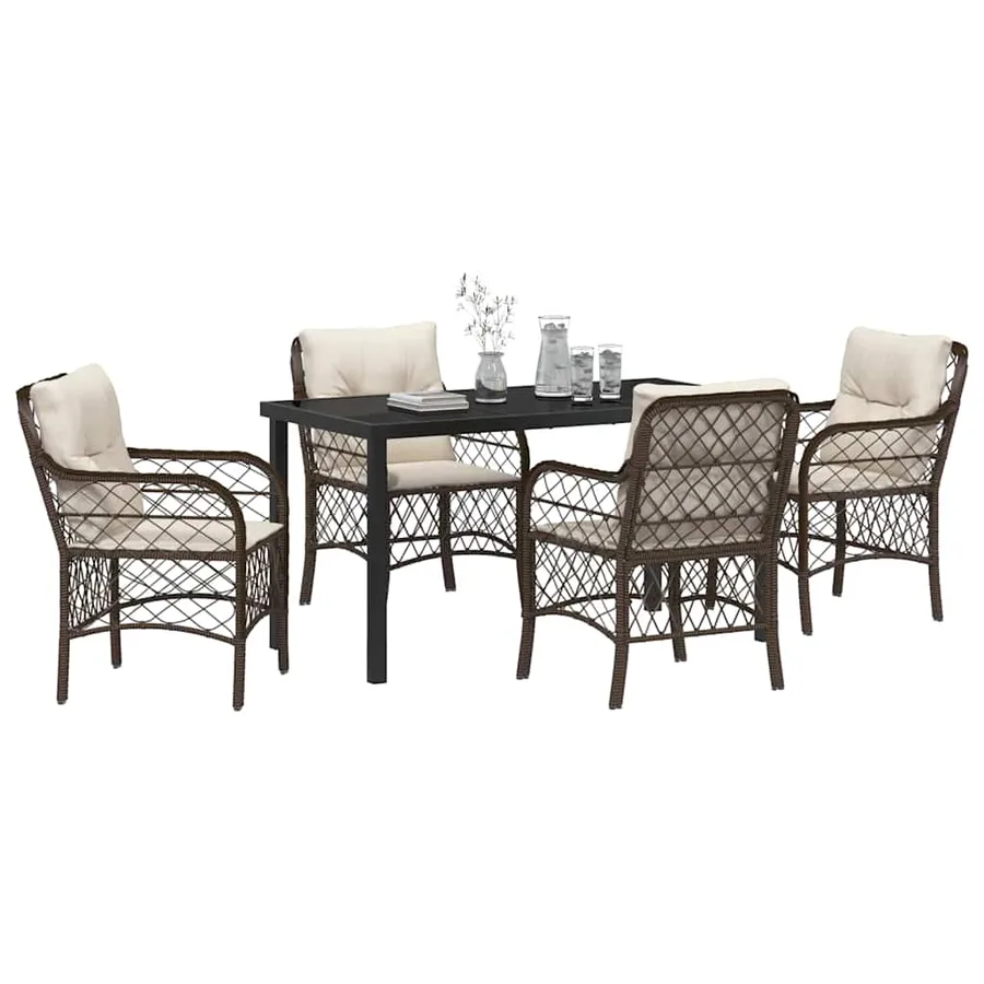 Ensemble de salle à manger pour jardin 5 pcs Marron polyrotin - 3