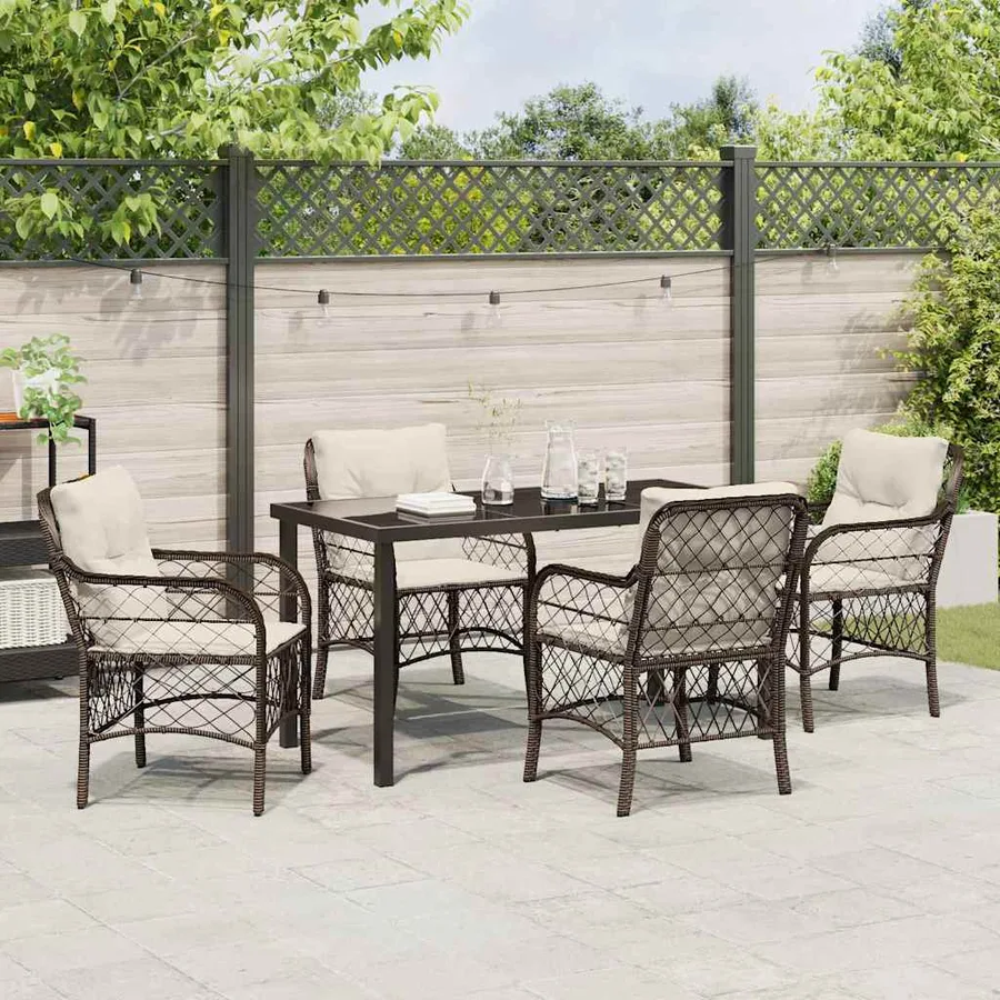 Ensemble de salle à manger pour jardin 5 pcs Marron polyrotin - 4