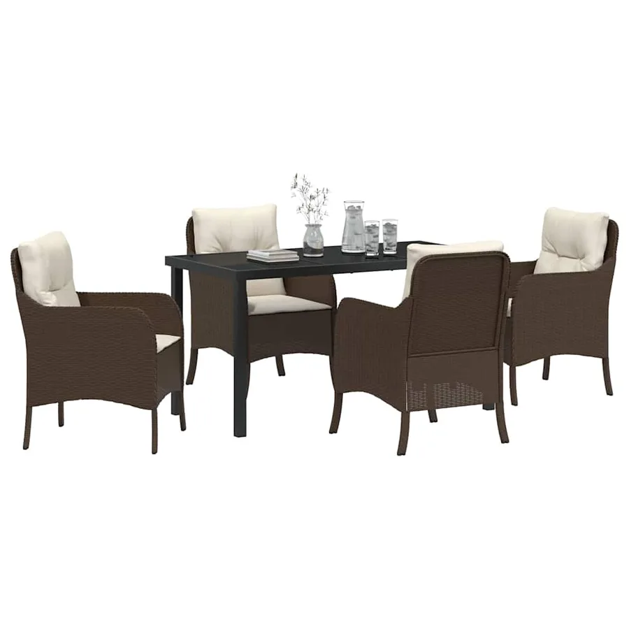Ensemble de salle à manger pour jardin 5 pcs Marron polyrotin - 3
