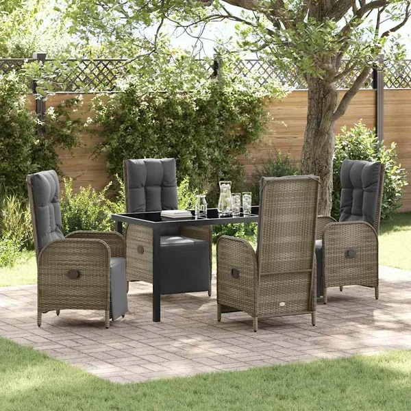 Ensemble de salle à manger pour jardin 5 pcs Gris polyrotin