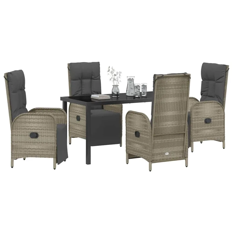 Ensemble de salle à manger pour jardin 5 pcs Gris polyrotin - 3