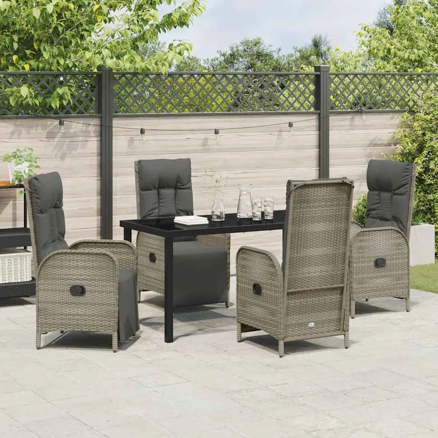 Ensemble de salle à manger pour jardin 5 pcs Gris polyrotin - 4