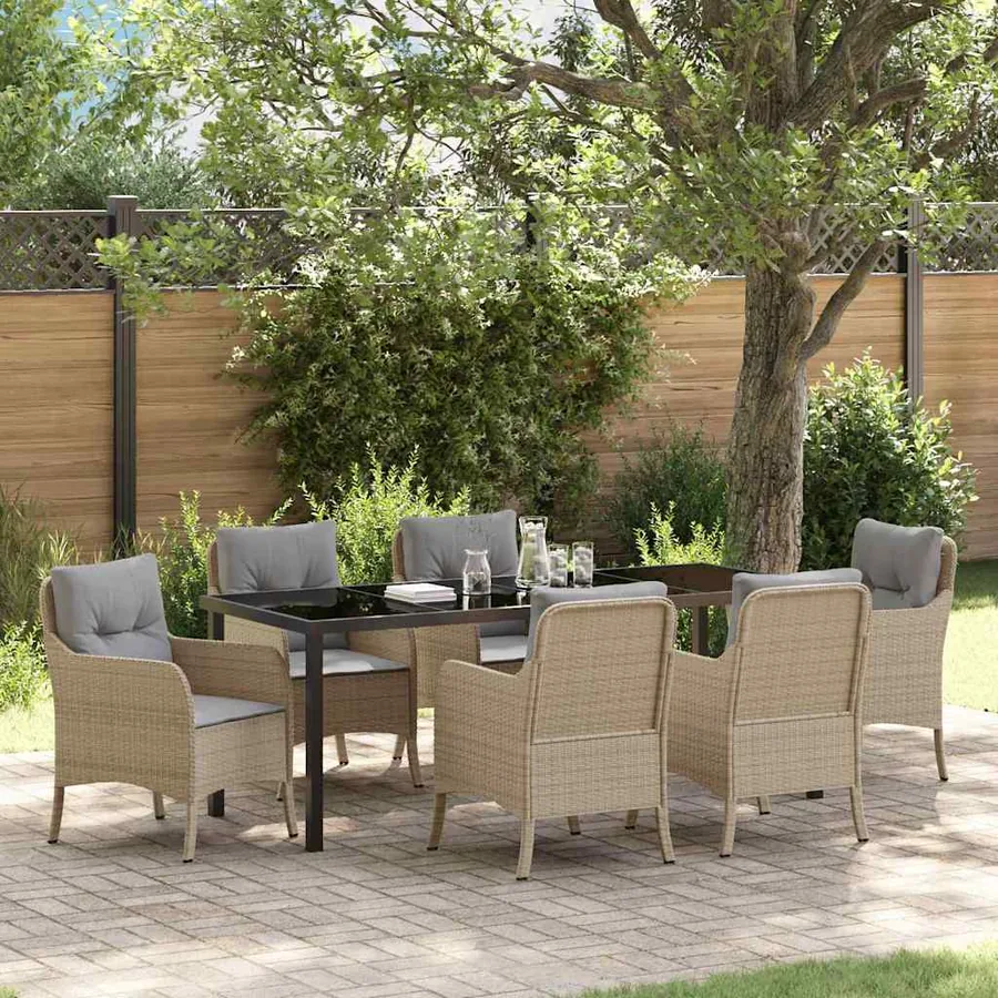 Ensemble de salle à manger pour jardin 7 pcs Beige polyrotin