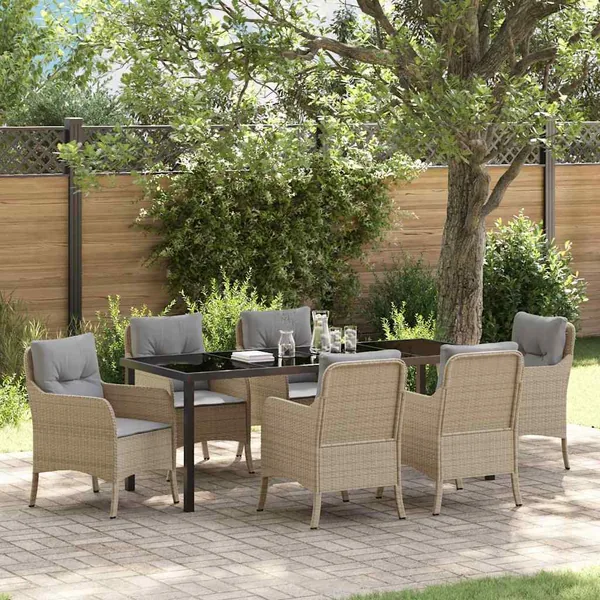 Ensemble de salle à manger pour jardin 7 pcs Beige polyrotin