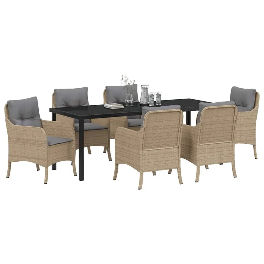 Ensemble de salle à manger pour jardin 7 pcs Beige polyrotin - 3