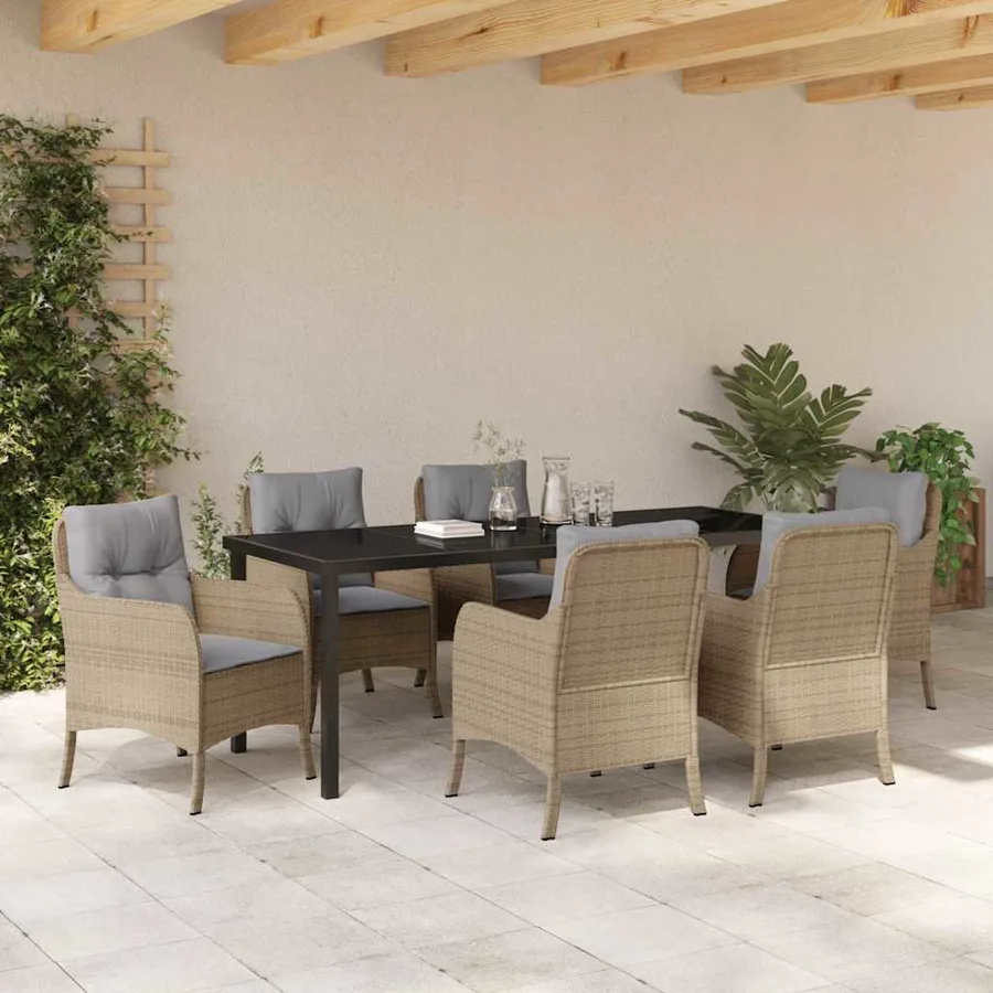 Ensemble de salle à manger pour jardin 7 pcs Beige polyrotin - 4