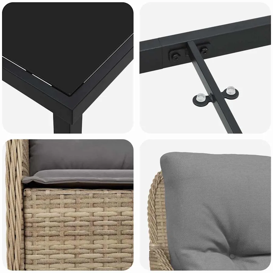 Ensemble de salle à manger pour jardin 7 pcs Beige polyrotin - 7